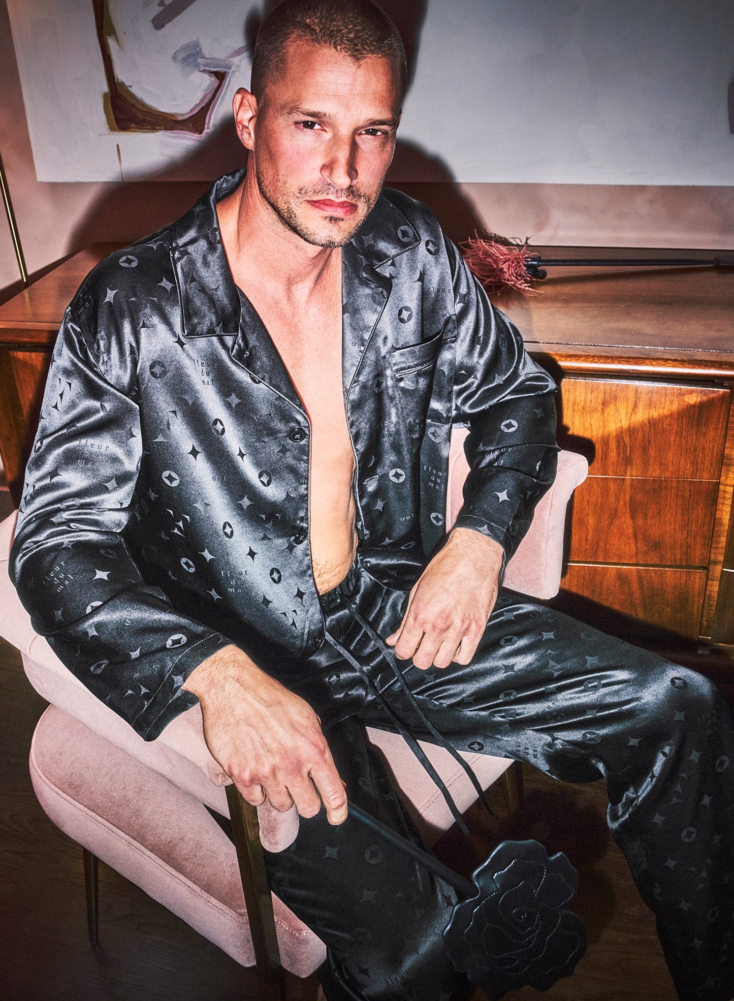 Silk Jacquard Pajama Pants Black