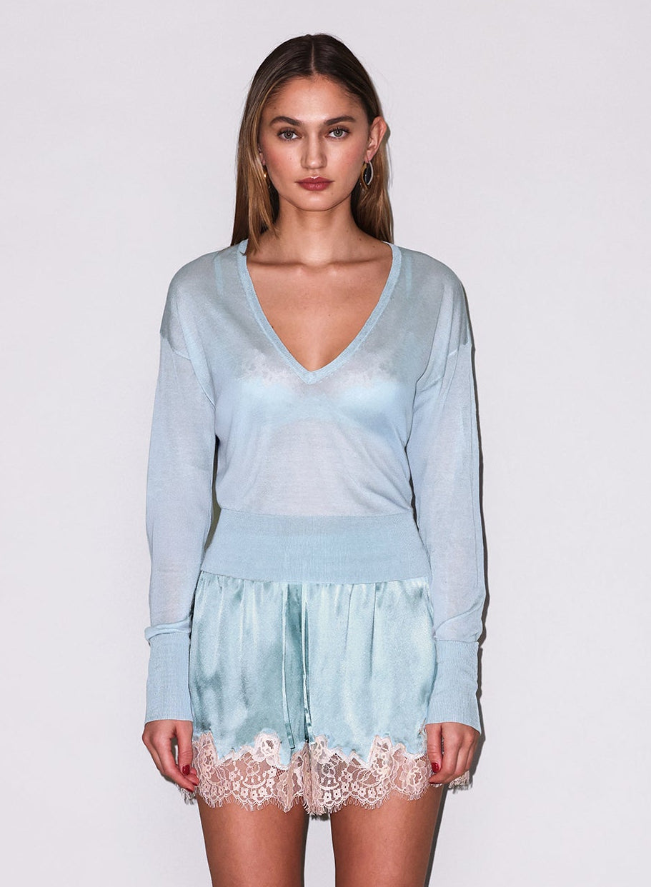 Sheer Knit V-Neck Sweater