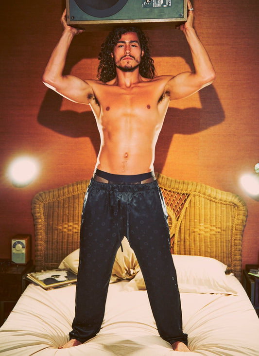 Silk Jacquard Pajama Pants Black