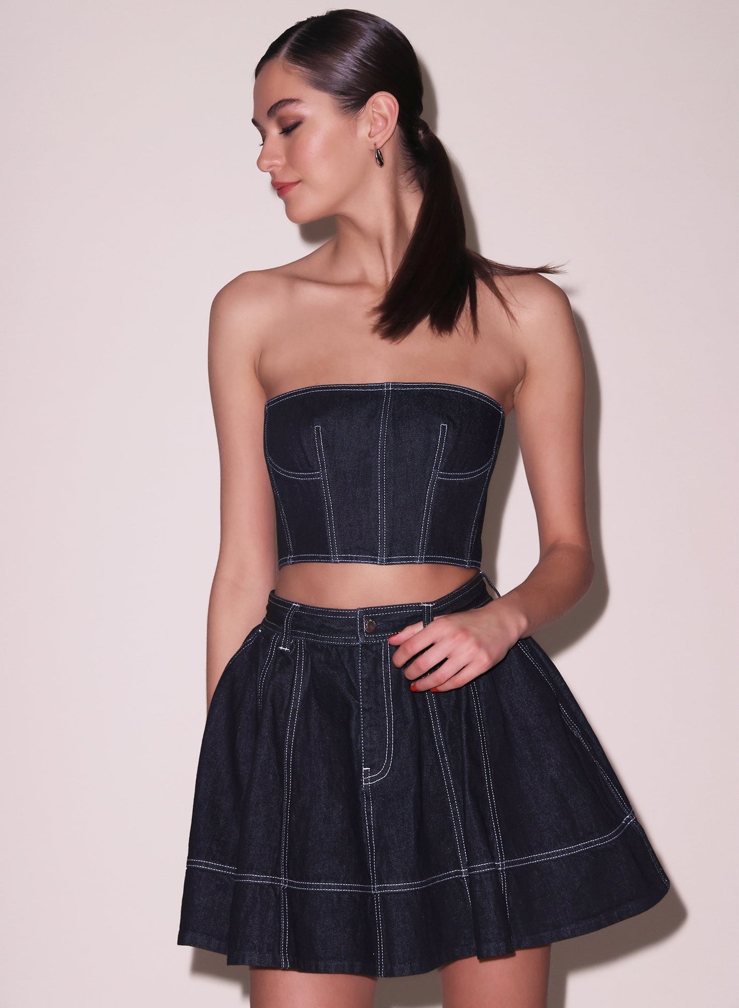 Denim Cropped Bustier Top