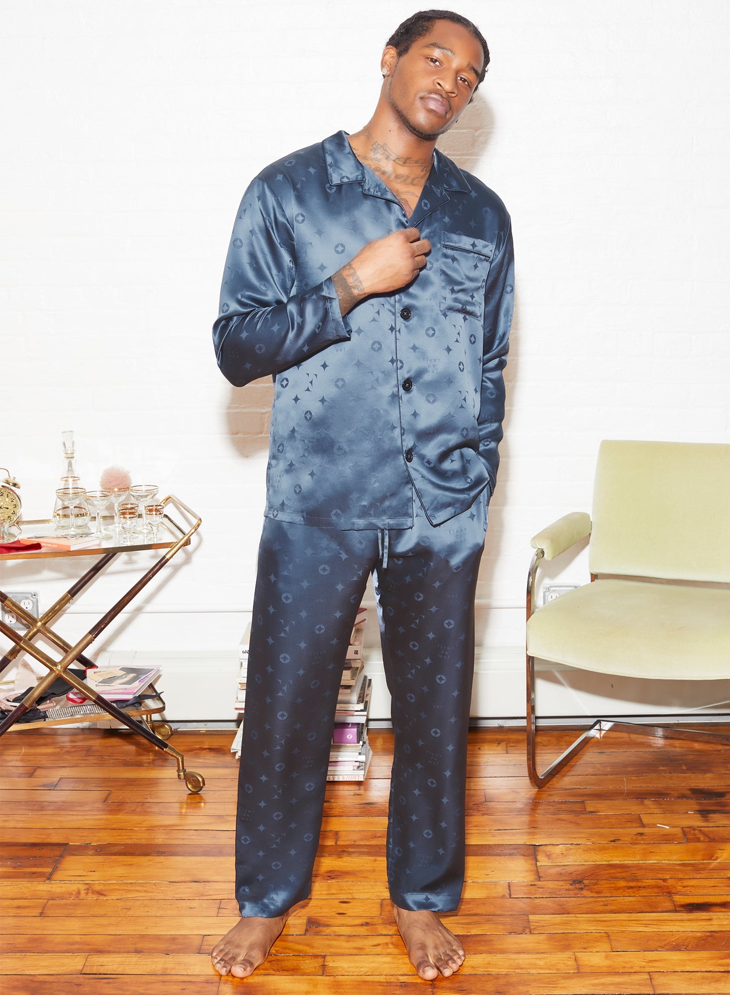 Silk Jacquard Pj Pant Deep Slate