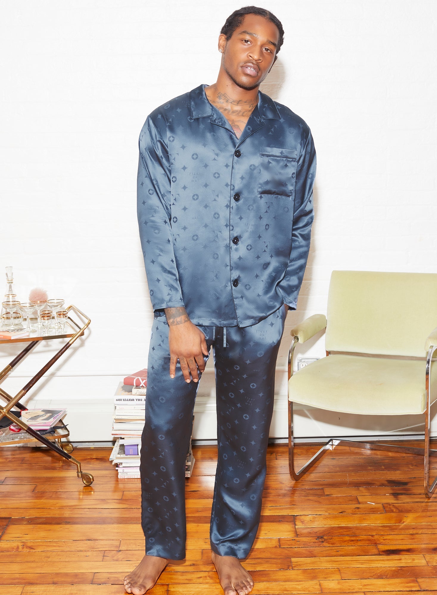 Silk Jacquard Pj Pant Deep Slate