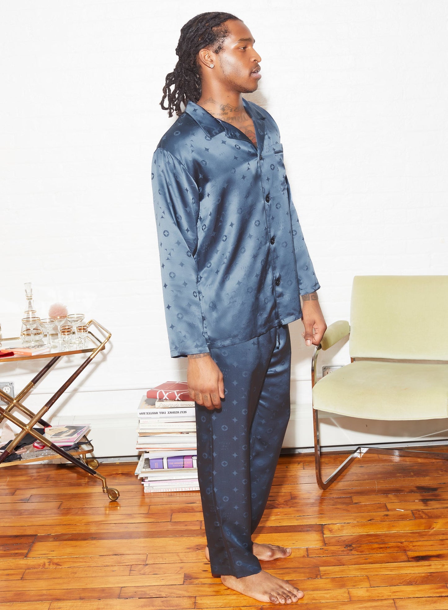 Silk Jacquard Pj Pant Deep Slate
