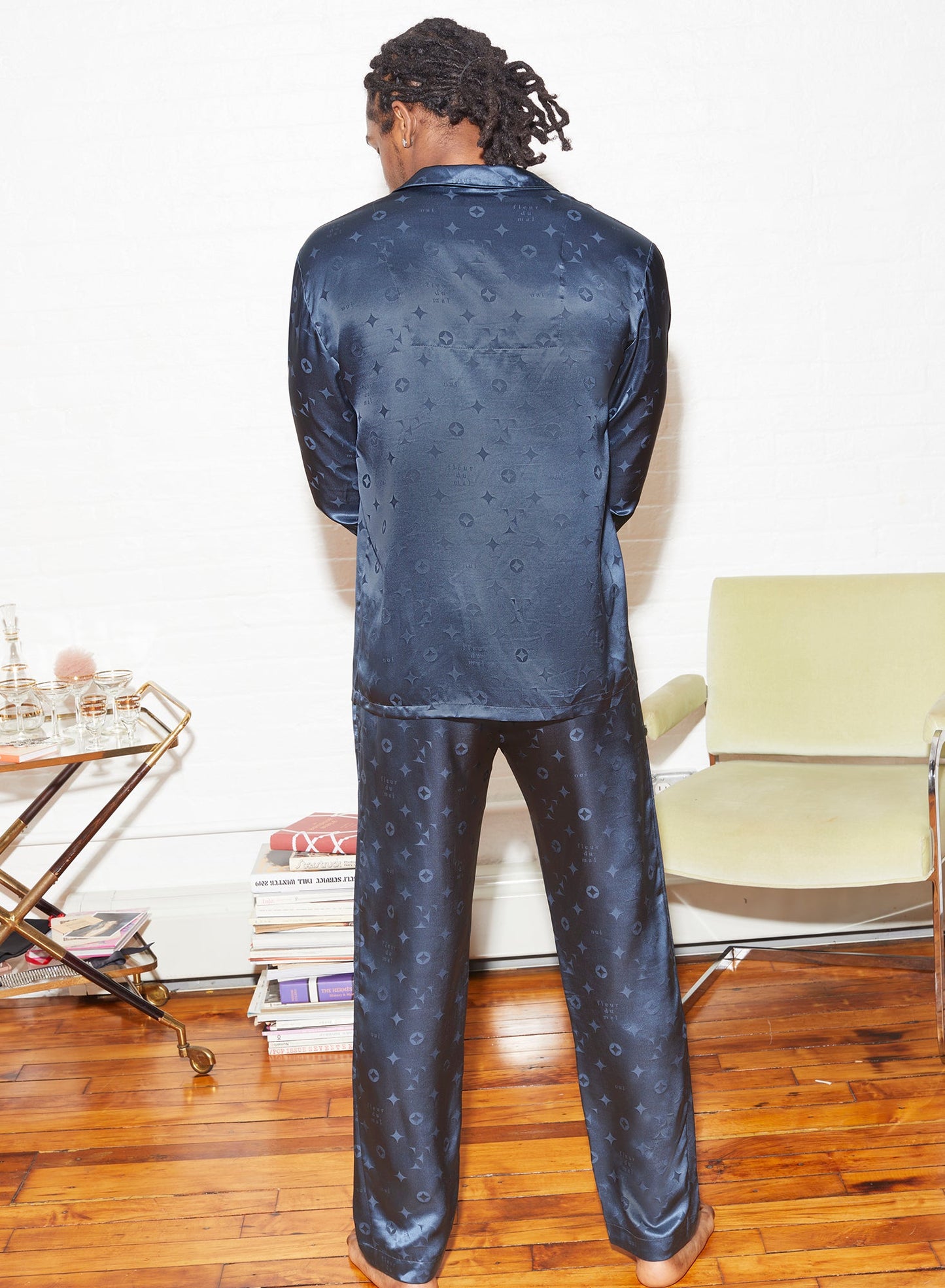 Silk Jacquard Pj Pant Deep Slate