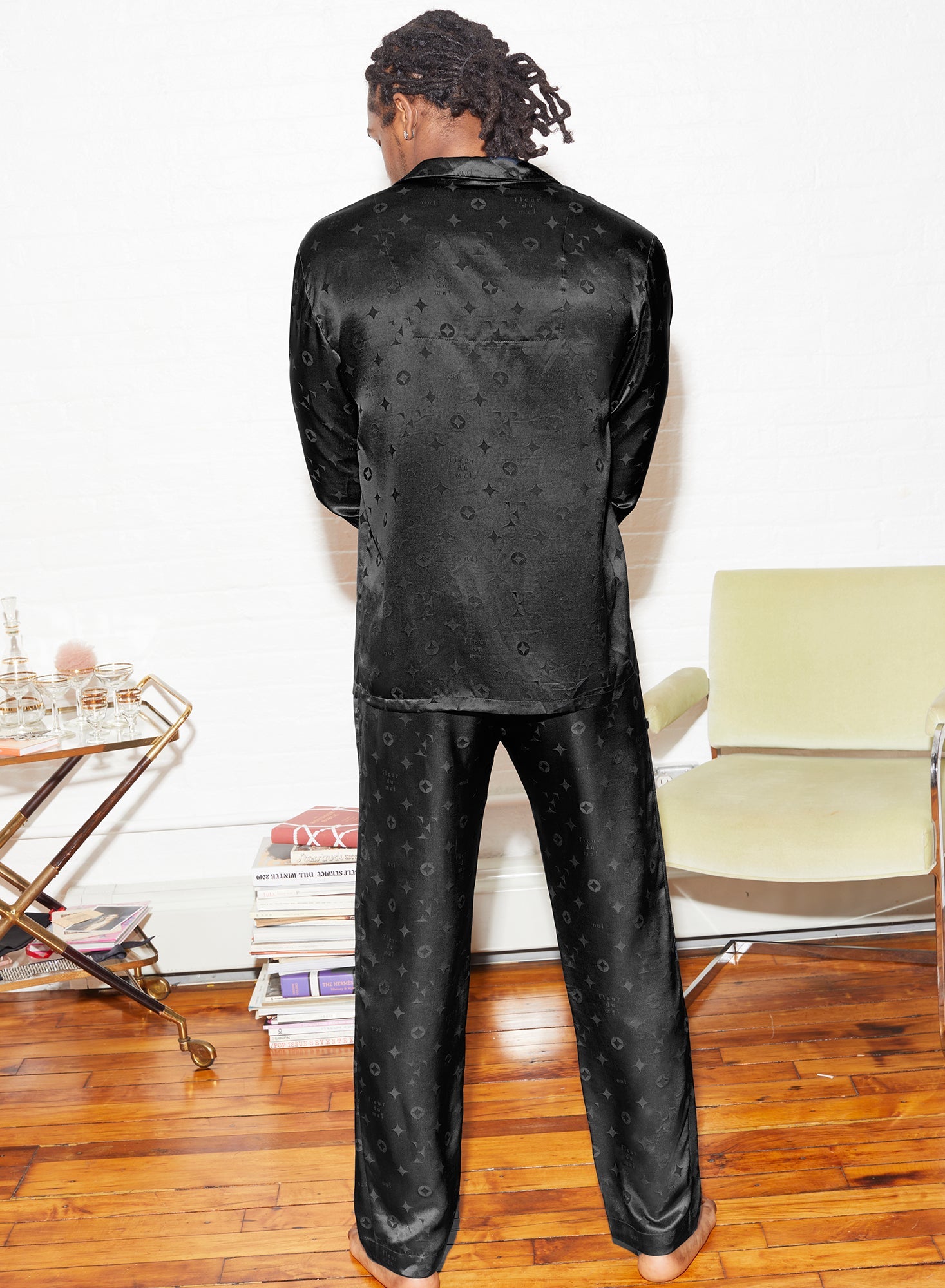 Silk Jacquard Pajama Pants Black