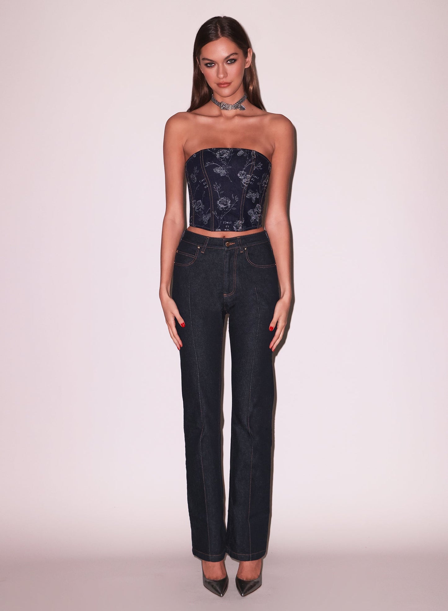 Floral Jacquard Corset Top