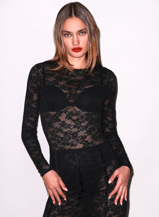 Le Stretch Lace Long Sleeve Bodysuit