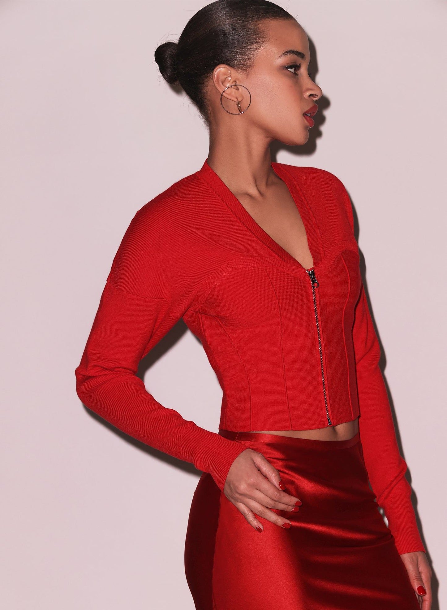 Knit Zip Bustier Rouge Cardigan