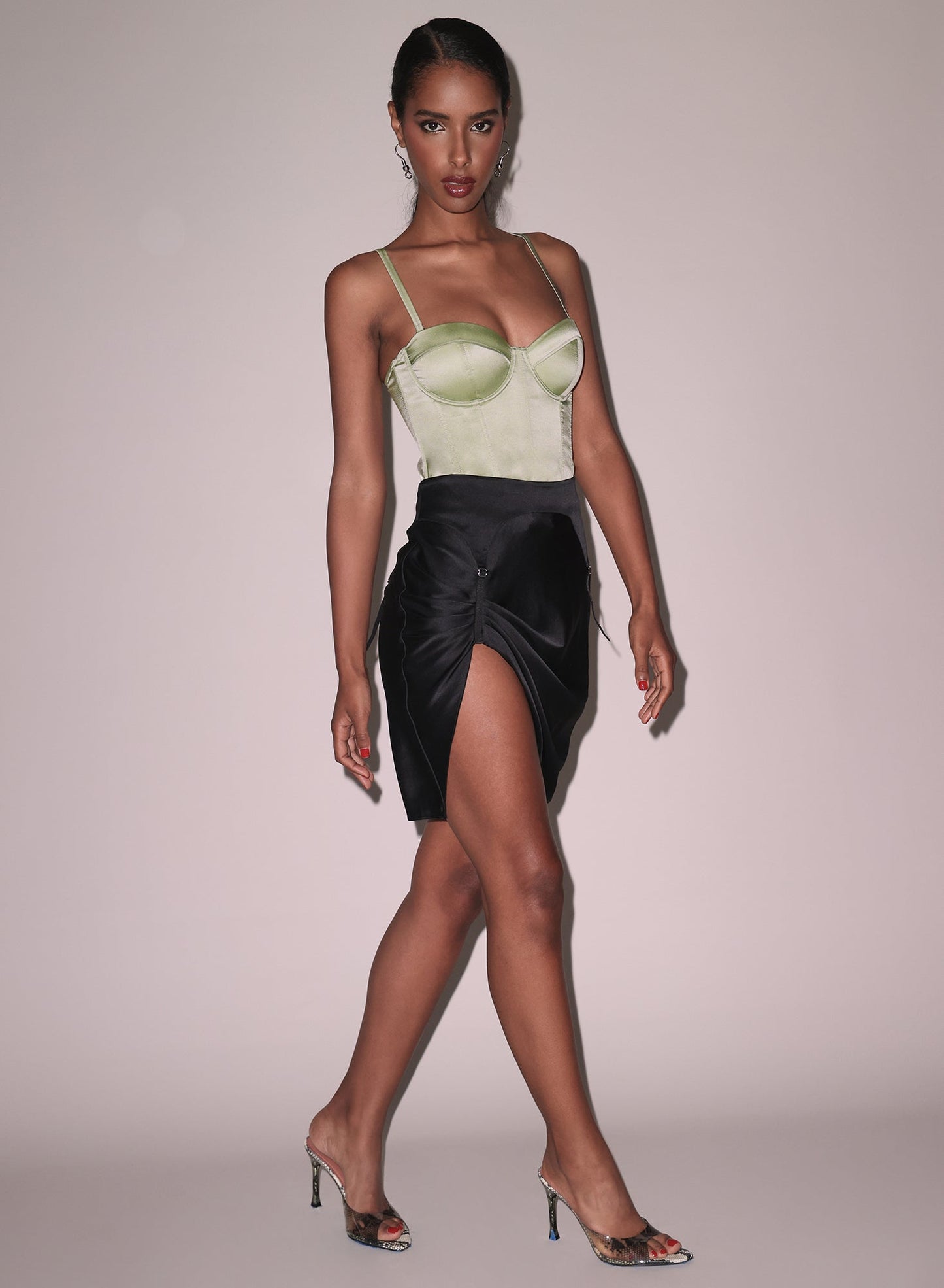 Silk Draped Garter Skirt Black