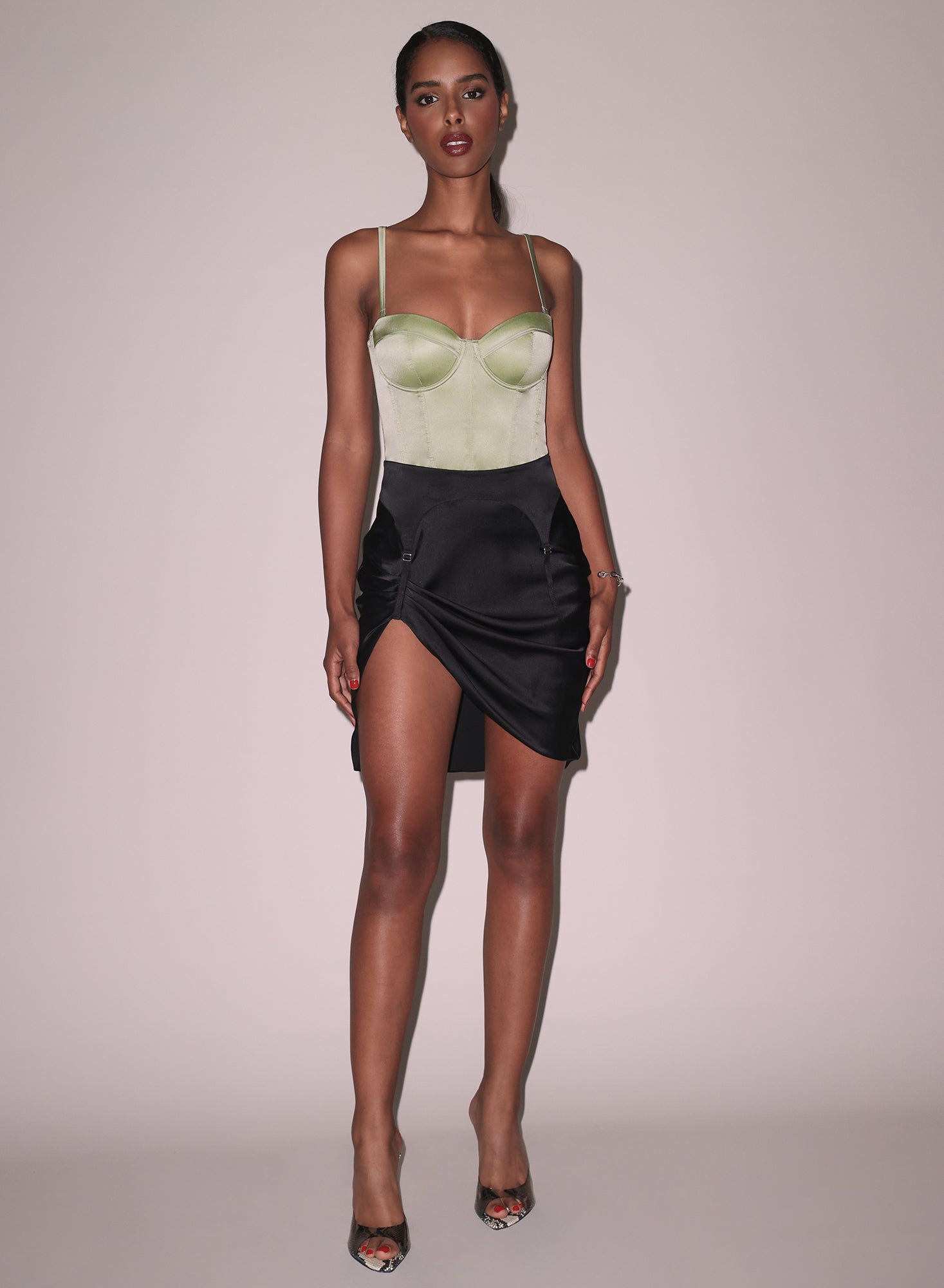 Silk Draped Garter Skirt Black