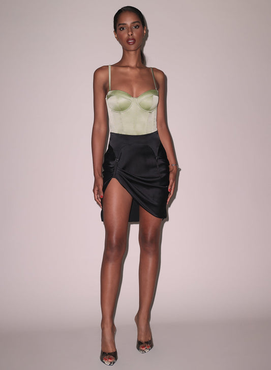 Silk Draped Garter Skirt Black