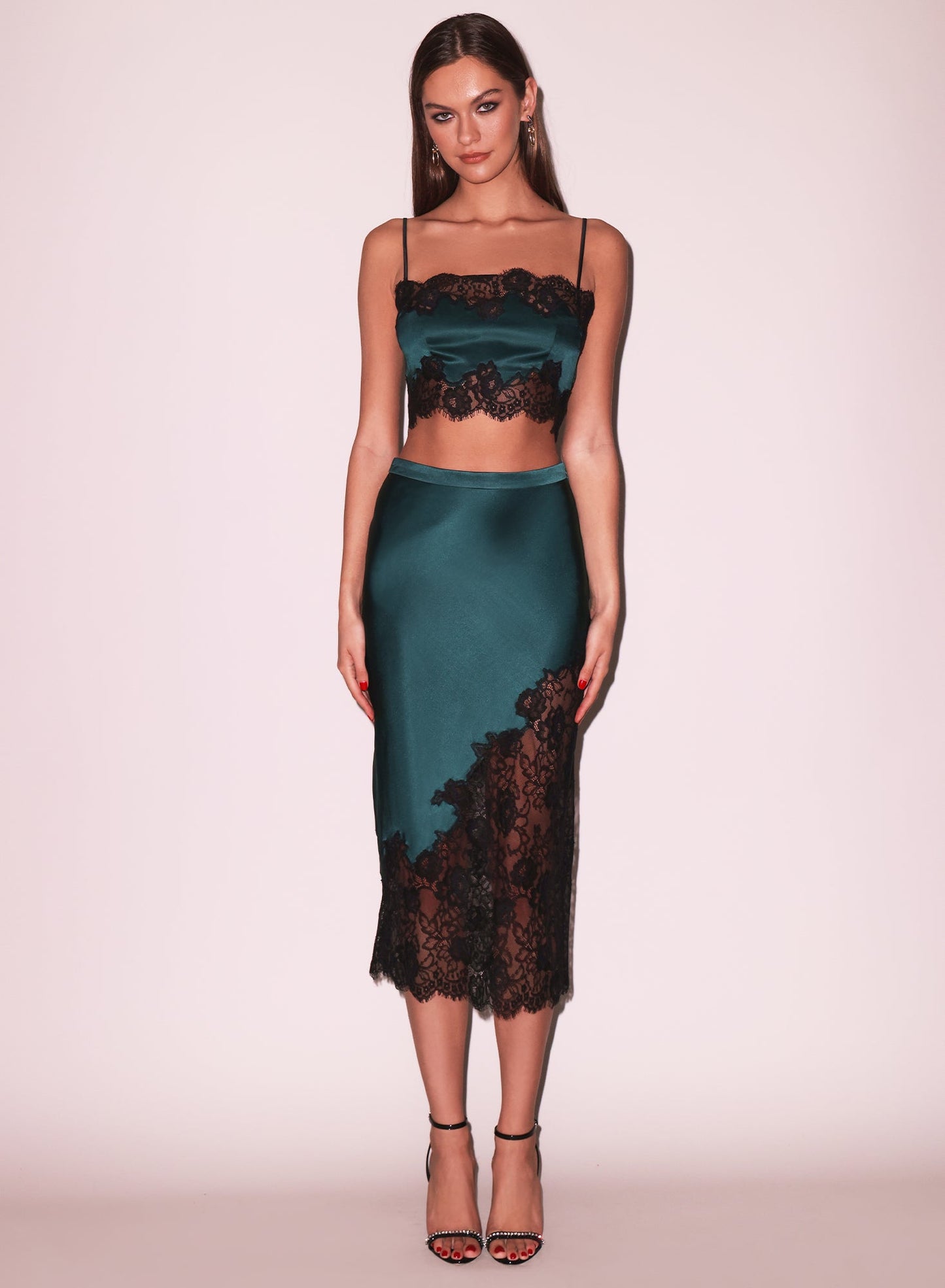 Silk Lace Scallop Midi Skirt