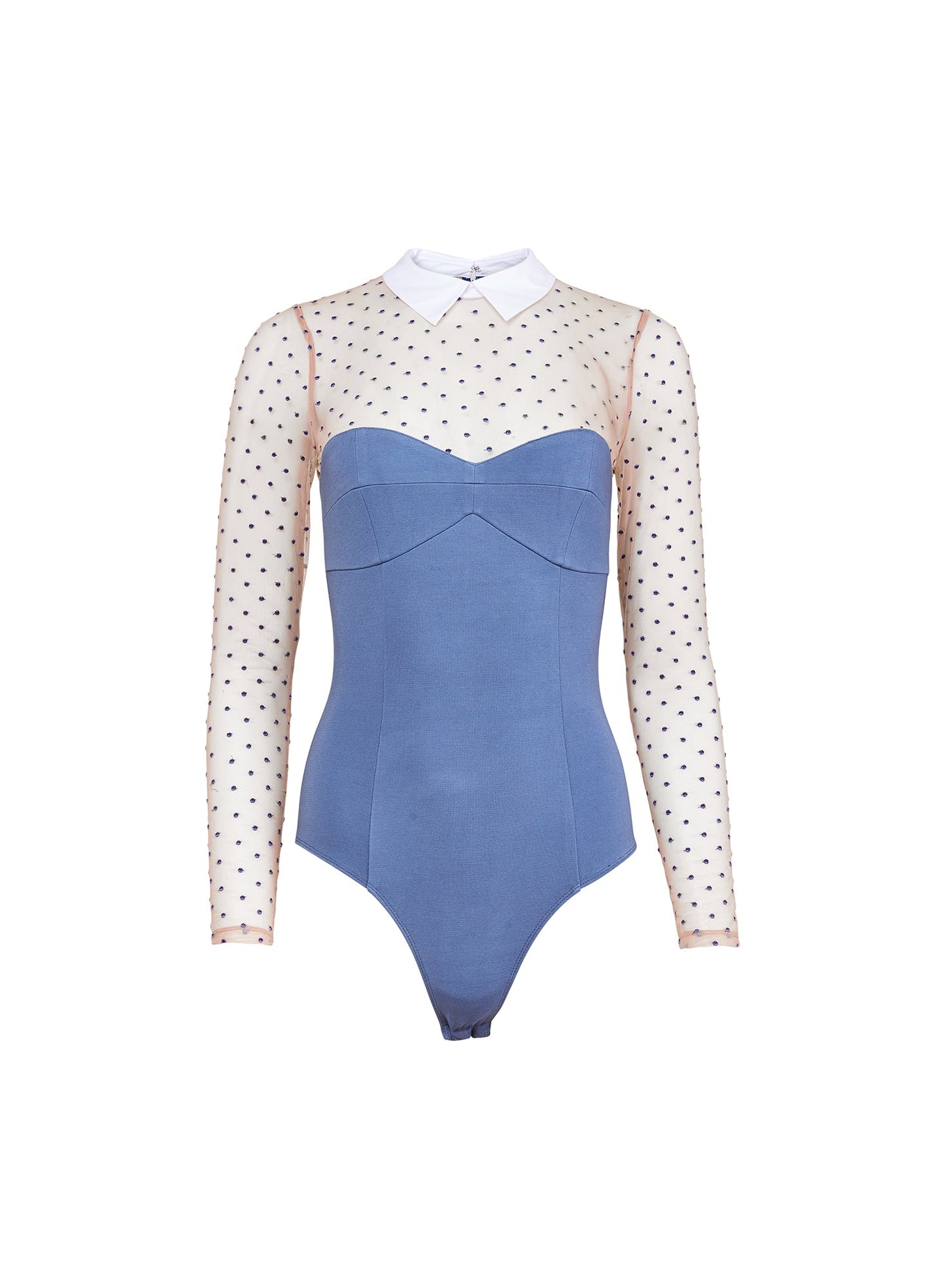 Collared Bodysuit with Dotted Tulle